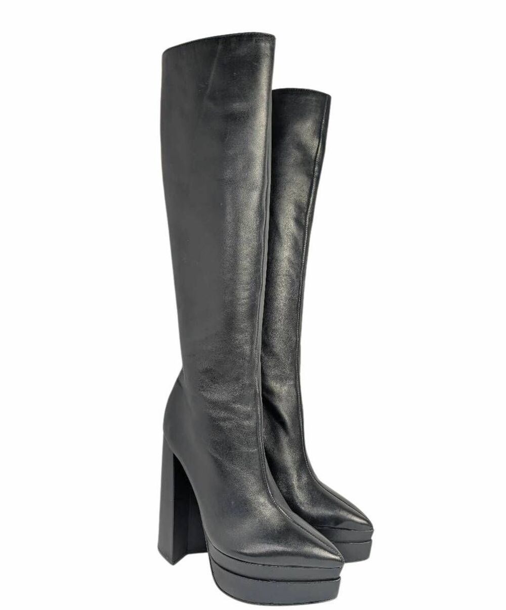 SCHUTZ Elysee Up Black leather knee high platform pointed toe boots womens 6